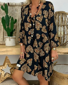 Women's Shift Dress Short Mini Dress - Long Sleeve Geometric Deep V Hot Loose Black S M L XL XXL 3XL 4XL 5XL