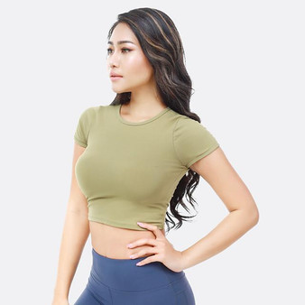 Women's Crop Top Solid Color Red Army Green Blue Nylon Yoga Running Fitness Top Short Sleeve Sport Activewear Breathable Quick Dry Comfortable Stretchy