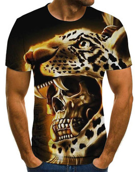 Men's T shirt Graphic Leopard 3D Skull Plus Size Print Short Sleeve Daily Tops Basic Round Neck Rainbow