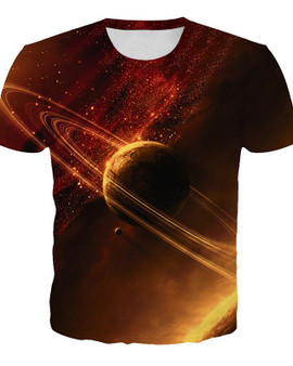Men's T shirt Galaxy Graphic 3D Plus Size Print Short Sleeve Daily Tops Basic Exaggerated Round Neck Orange / Club