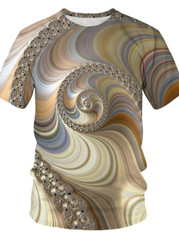 Men's Graphic Abstract T shirt Print Short Sleeve Daily Wear Tops Streetwear Exaggerated Round Neck Light Brown / Club