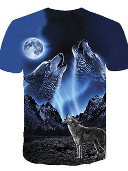 Men's Graphic Animal T-shirt Print Short Sleeve Daily Tops Basic Streetwear Round Neck Blue / Club