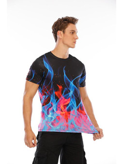Men's Graphic Flame T-shirt Print Short Sleeve Daily Tops Round Neck Black