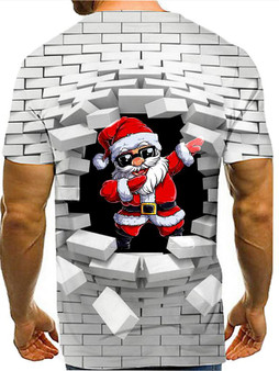 Men's 3D Graphic Animal T-shirt Print Short Sleeve Christmas Tops Round Neck White