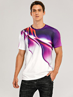 Men's Abstract Graphic T-shirt Print Short Sleeve Daily Tops Streetwear Exaggerated Round Neck White Blue Purple / Summer