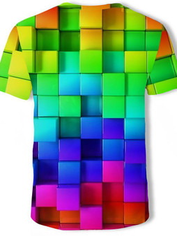 Men's Geometric 3D Print T-shirt Daily Casual Round Neck Rainbow / Summer / Short Sleeve