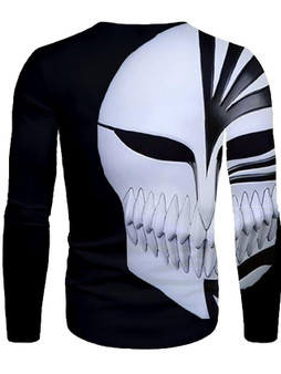 Men's 3D Graphic T-shirt Print Long Sleeve Daily Tops Round Neck Black / White
