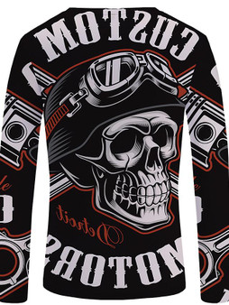 Men's 3D Graphic Skull Plus Size T-shirt Print Long Sleeve Daily Tops Streetwear Exaggerated Round Neck Black / Spring / Fall