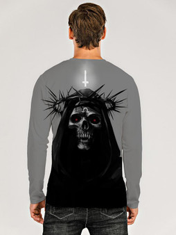 Men's 3D Graphic Skull T-shirt Print Long Sleeve Daily Tops Gray