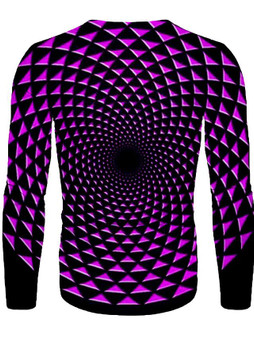 Men's 3D Abstract Graphic T-shirt Long Sleeve Daily Tops Basic Round Neck Purple