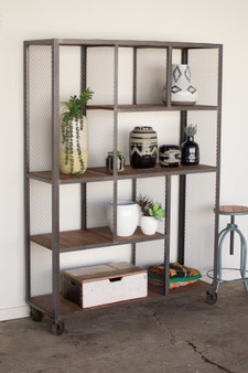 Kalalou Large Multi Level Raw Metal & Honey Wood Display Unit CQ6962