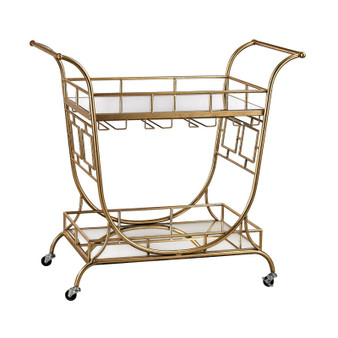 Layla Mirrored Server Bar Cart in Gold Leaf,Clear