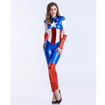 BFJFY Women Superhero Halloween Costume Captain America Cosplay Jumpsuit