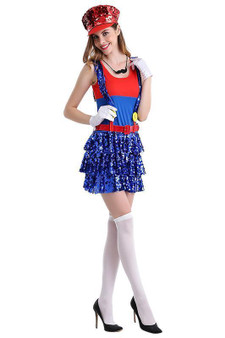 BFJFY Halloween Women‘s Super Mario Dress Outfit Cosplay Costume