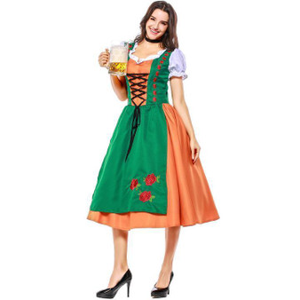 BFJFY Adult Womens Orange German Oktoberfest Beer Girl Maid Party Costume