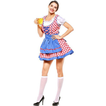 BFJFY Adult Womens Brewery Babe Plaid Pattern German Oktoberfest Maid Beer Girl Sexy Costume