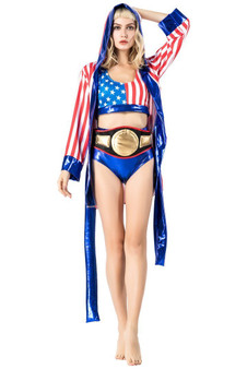 BFJFY Women Females Girls Boxer Halloween Costume Usa Flag Pattern