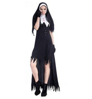 BFJFY Womens Dreadful Zombie Nuns Costume Halloween Cosplay Fancy Dress