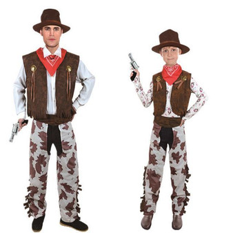 BFJFY Halloween Western Cow Boy Cosplay Costume For Men Kids