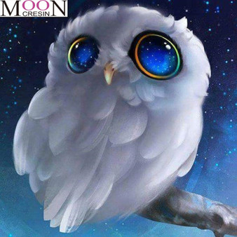 5D DIY Diamond Painting White Baby Owl Big Blue Eyes - craft kit