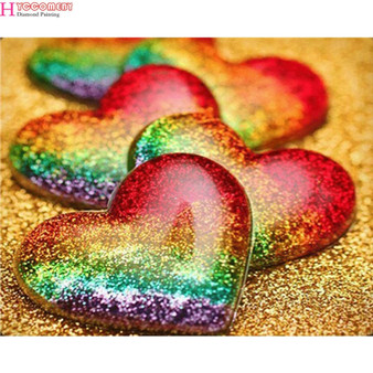 5D DIY Diamond Painting Rainbow Glitter Hearts - craft kit