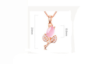 MOONROCY Rose Gold Color Pink Opal Flower Pendant Necklace