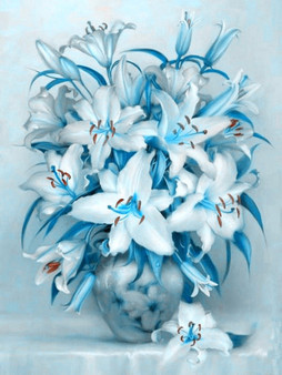 5D DIY Diamond Painting Aqua Blue and White Lilies - craft kit