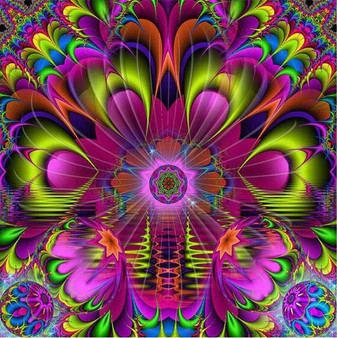 5D DIY Diamond Painting Lime Magenta Floral  Fractal Mandala - craft kit