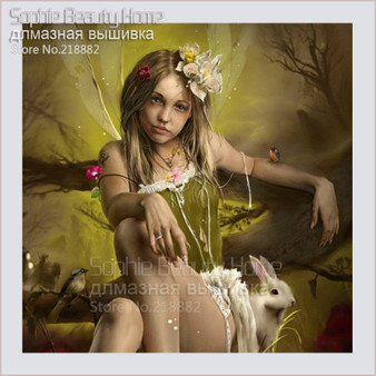 5D DIY Diamond Painting Drab Fairy and White Rabbit - craft kit