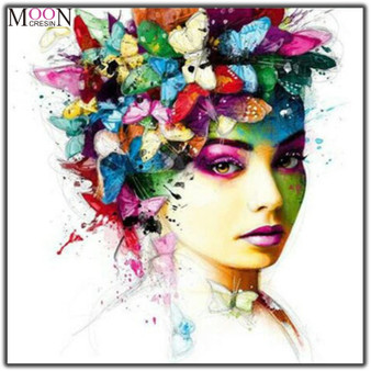 5D DIY Diamond Painting Woman with Butterfly Hair - Craft Kit