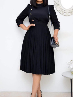 Women's A-Line Dress Knee Length Dress - Half Sleeve Solid Color Button Print Summer Hot Casual 2020 Black L XL XXL