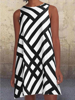 Women's A-Line Dress Knee Length Dress - Sleeveless Striped Solid Color Print Summer Hot Casual 2021 Black Khaki S M L XL XXL 3XL