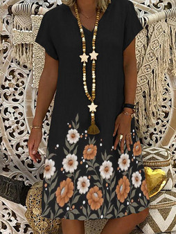 Women's A-Line Dress Knee Length Dress - Short Sleeve Floral Print Summer V Neck Hot Casual 2020 Black M L XL XXL 3XL