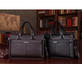 Briefcase men shoulder messenger genuine leather business 15.6' laptop computer handbag