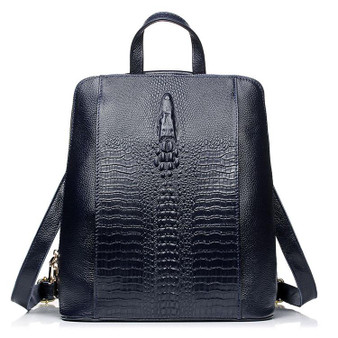 Backpack women 100% genuine leather knapsack crocodile pattern notebook schoolbags travel