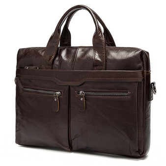 Briefcases men's bag genuine leather crossbody messenger shoulder 14'' laptop totes