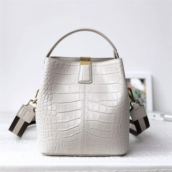 Bags women winter small crocodile pattern bucket shoulder genuine leather handbags messenger