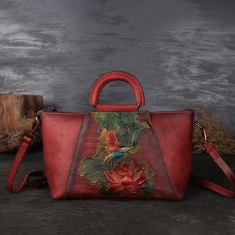 Handbag woman handmade vintage genuine leather retro shoulder messenger bag cow hand-printed