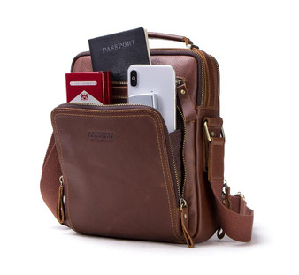 Bag men genuine leather shoulder 9.7""ipad casual messenger handbag crossbody