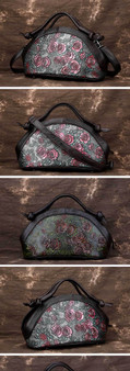 Bags women's genuine leather retro floral zipper totes handbags crossbody luxury
