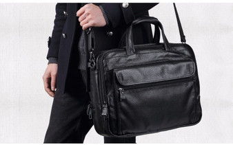 Briefcases men genuine leather handbag 15""laptop messenger shoulder crossbody business portfolio