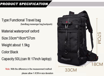 Backpack men designer travel large capacity 50L versatile multifunctional waterproof luggage for 17"" laptop