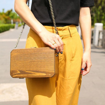 Bags women's handmade wooded box nature arbor unique chain day clutches luxury retro shoulder wood messenger