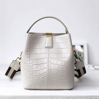 Handbags women luxury alligator pattern full genuine leather bags designer shoulder brand design vintage bucket