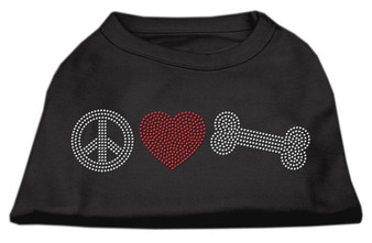 Peace Love And Bone Rhinestone Shirt Black