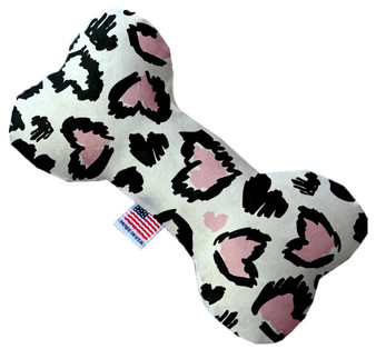 Pink Leopard Hearts Stuffing Free Inch Bone Dog Toy