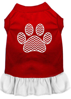 Chevron Paw Screen Print Dress Red