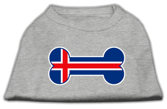 Bone Shaped Iceland Flag Screen Print Shirts Grey