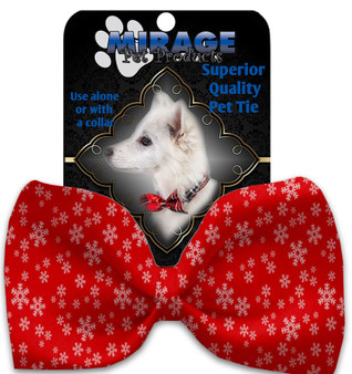 Red And White Snowflakes Pet Bow Tie Collar Accessory With Velcro