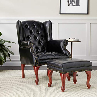 Coaster Home Furnishings Wing Back Button Tufted Accent Chair and Ottoman Black and Espresso